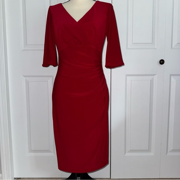 Ralph Lauren Women's Red Dress 3/4 Sleeve V-Neck Flattering‎ Sexy Evening size 6 - Picture 2 of 10